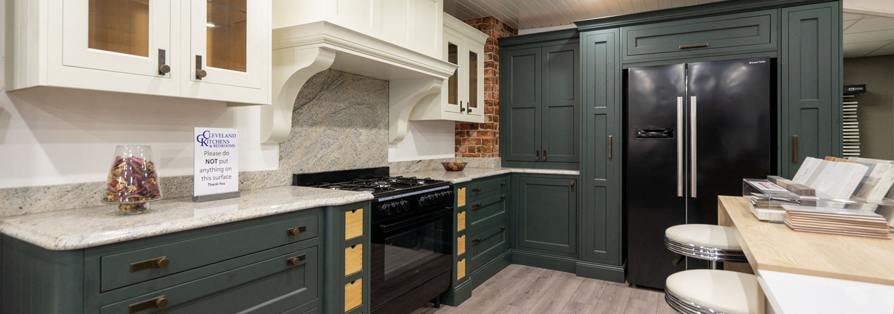 Timber kitchen on display in our showroom on the Kirkby industrial estate.e